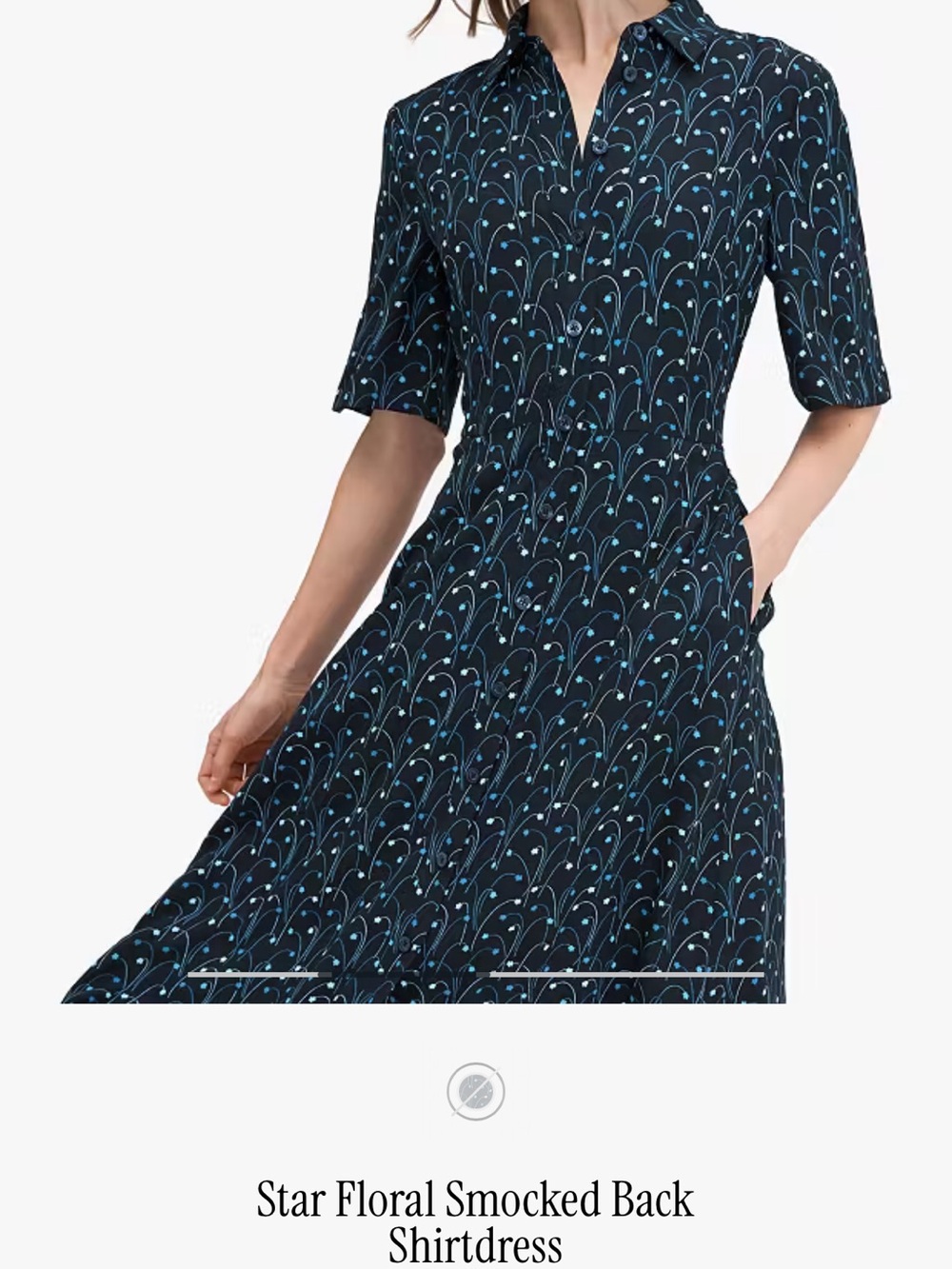 Kate Spade Star Floral Smocked Back Shirtdress - Navy with Light Blue Floral
